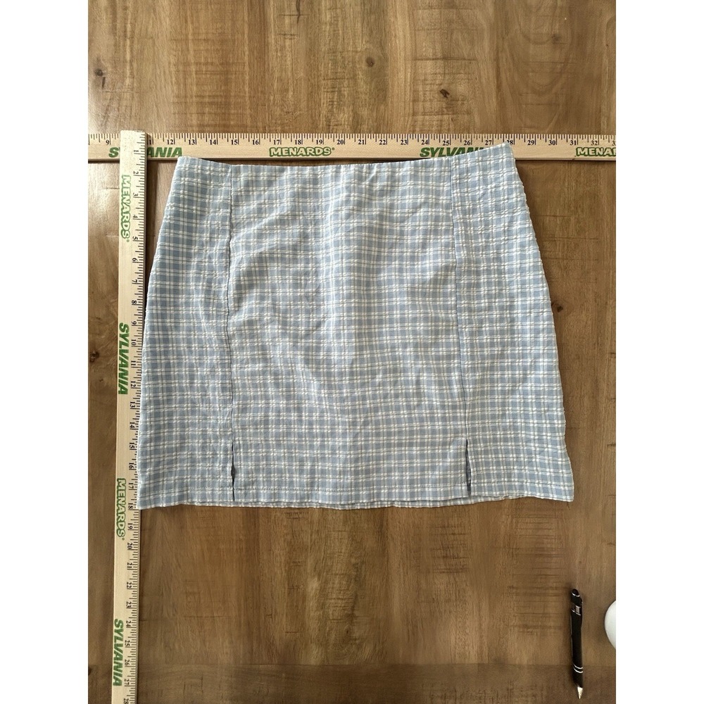 Schein Blue Plaid Mini Skirt Large Spring Summer Cute Zipper